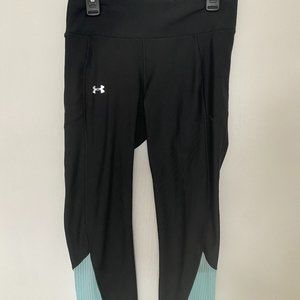 UNDER ARMOUR Running Capris Gray Light Blue Mesh Small